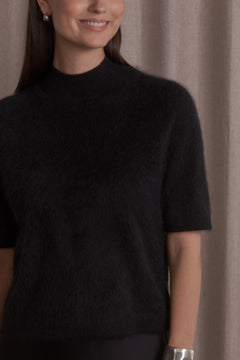 Short-sleeved Half-Turtleneck Cashmere Sweater Black