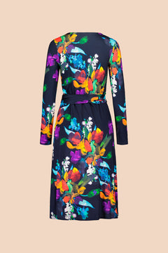 Soft Wrap Dress Black Bouquet