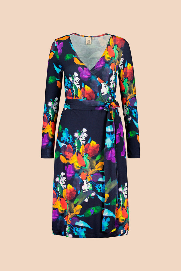 Soft Wrap Dress Black Bouquet