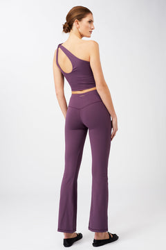 Cropped Shoulder Top + Flared Sports Pants Purple Passion