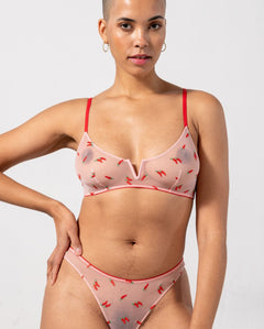 Mesh V-Balconette Powder Pink/Fiery Red