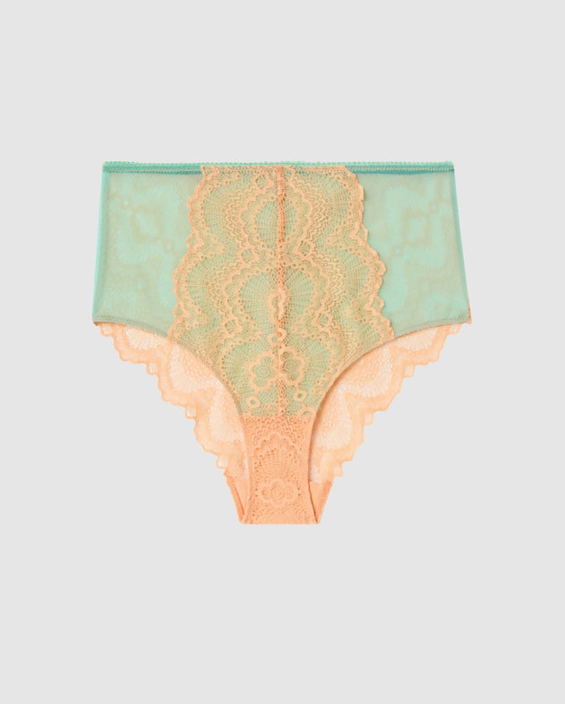 Lace Highwaist Briefs Peach/Turquoise