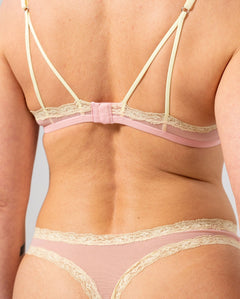 Mesh Lace Cut-Out Triangle Bralette Powder Pink/Light Yellow