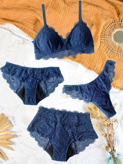 Lace Period Panties & Bra Set Blue