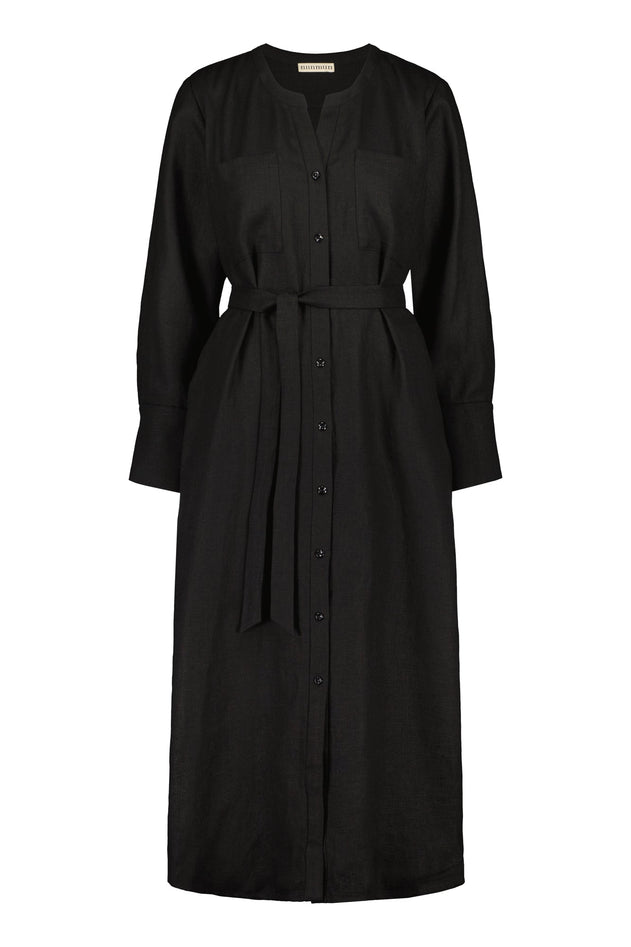 Nauvo Linen Shirt Dress Black