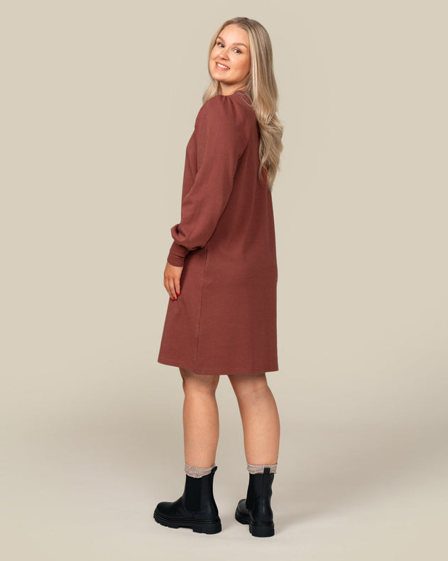 Toive Puff Sleeve Dress Rust Red