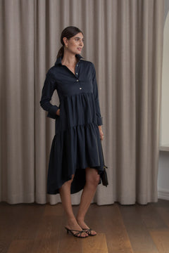 Clarette Long Sleeve Cotton Blend Dress Dark Navy