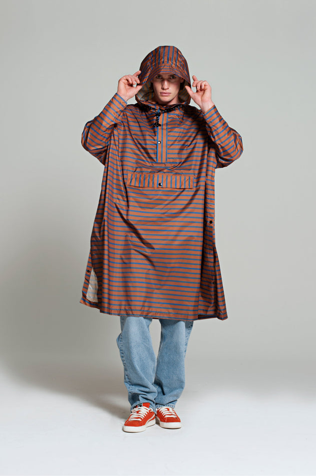 Breton Blue Rain Poncho Brown