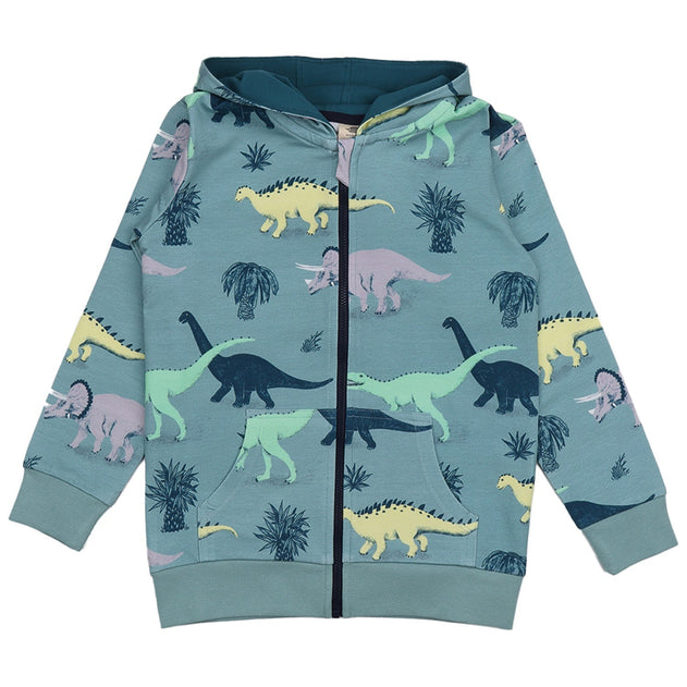 Kids' Running Dinosaurs Sweat Jacket Blue