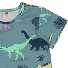 Kids' Running Dinosaurs T-Shirt Blue