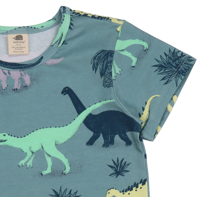 Kids' Running Dinosaurs T-Shirt Blue