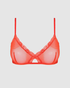 Mesh Lace Trim Triangle Bralette Fiery Red