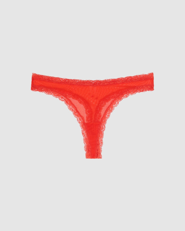 Mesh Lace Trim Thong Fiery Red