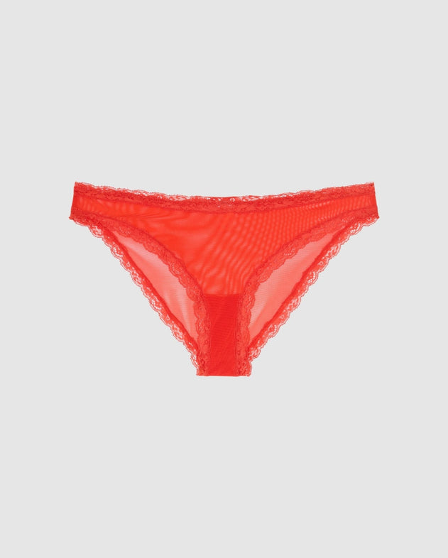 Mesh Lace Trim Bikini Briefs Fiery Red