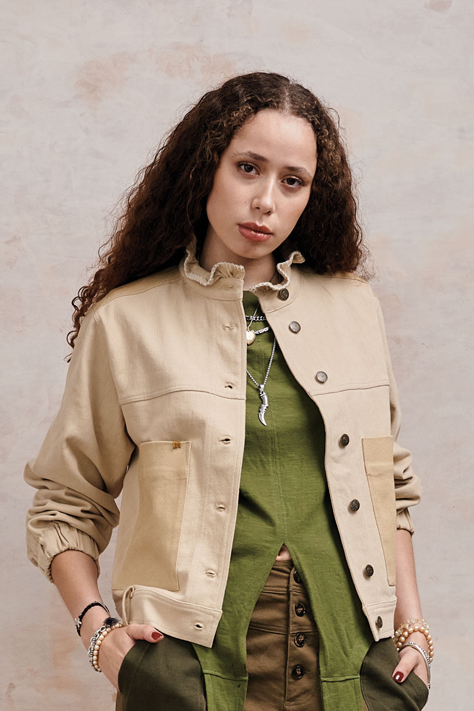 Ruffle Organic Cotton Jacket Dark Sand