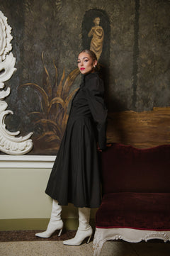 Fit and Flare Raincoat with Puff Sleeves Majestic Black