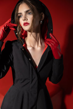 Fit and Flare Raincoat with Full Circle Hem Raven Black / Red