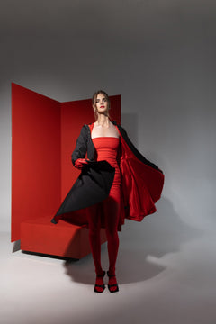 Fit and Flare Raincoat with Full Circle Hem Raven Black / Red