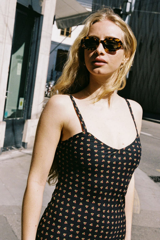 Long Jade Dress Black Floral