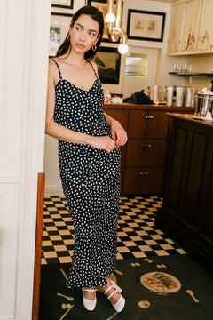 Long Jade Dress Navy Blue Print