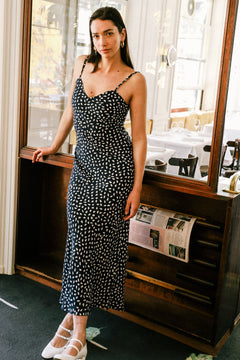 Long Jade Dress Navy Blue Print