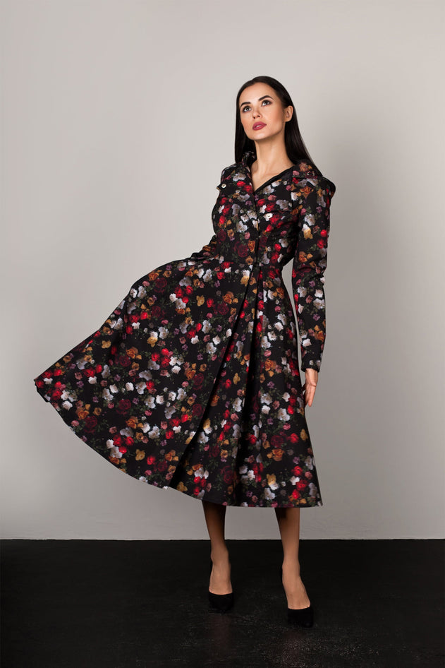 Rose Garden Raincoat Black and Red