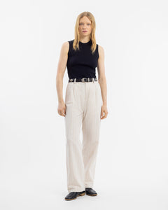 Women's Pantalone Trousers Natural Stripe White