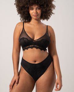 Lace Mesh Highwaist Thong Black