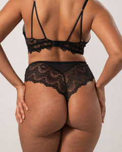 Lace Mesh Highwaist Thong Black