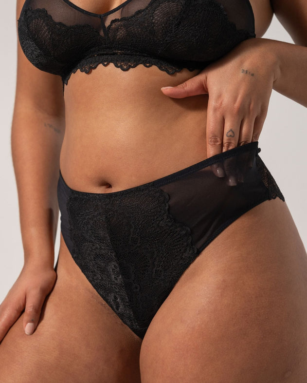 Lace Mesh Highwaist Thong Black