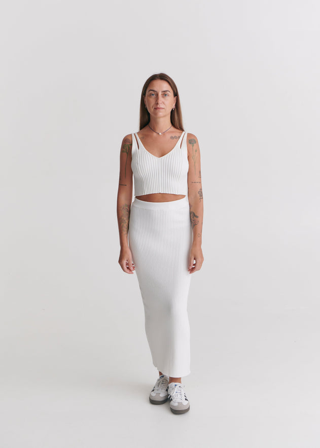 Madonna Reversible Ribbed-Knit Midi Skirt White