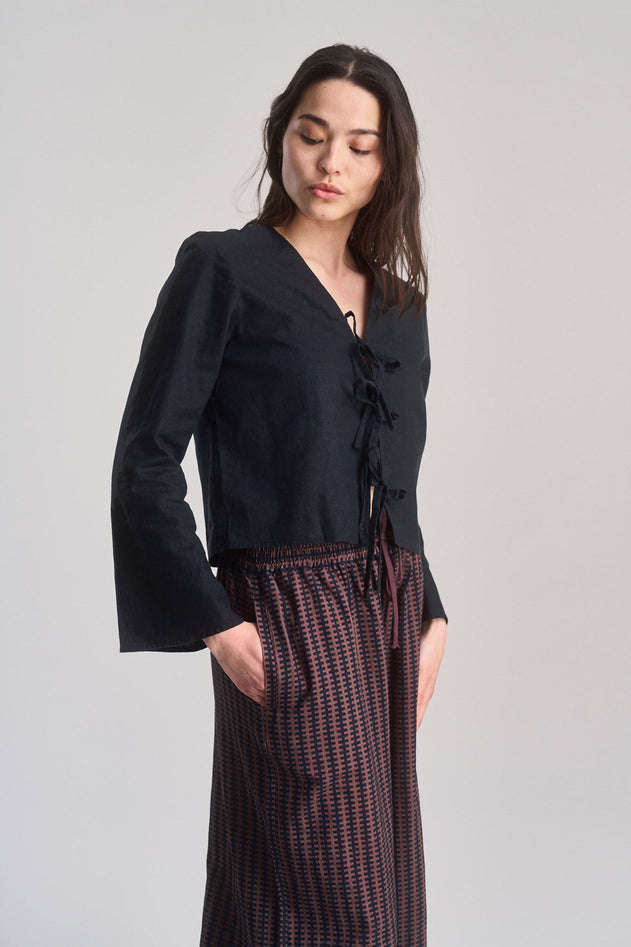 Savannah  Linen/Cotton Tie Top Black