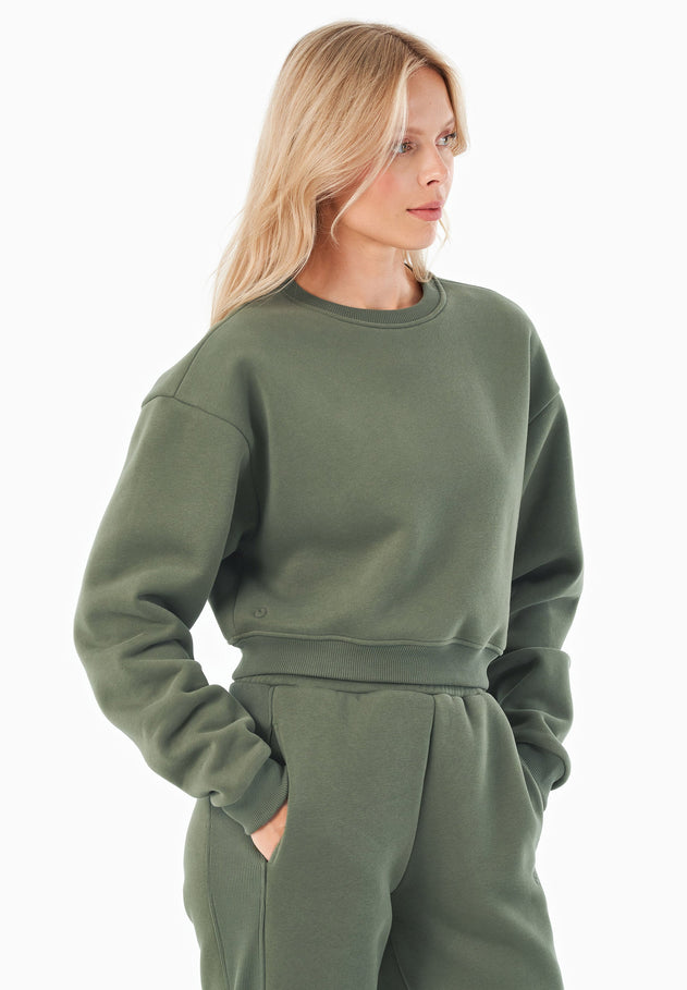 SILLIVIA Crop Sweatshirt Olive Green
