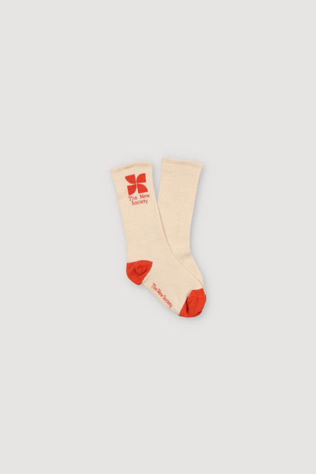 The New Society Logo Socks White / Chili