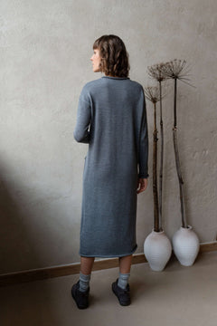 Longline Merino Wool Dress With Turn-Up Trims Grey