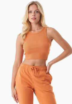 Sonnia Cropped Organic Cotton Rib Top Apricot Tan