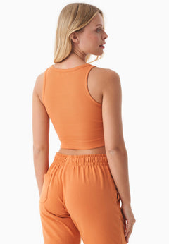 Sonnia Cropped Organic Cotton Rib Top Apricot Tan