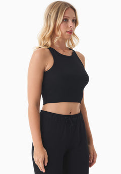 Sonnia Cropped Organic Cotton Rib Top Black