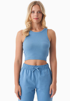 Sonnia Cropped Organic Cotton Rib Top Blue Fog