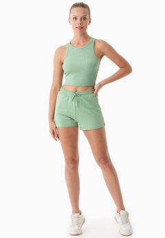 Sonnia Cropped Organic Cotton Rib Top Mineral Green