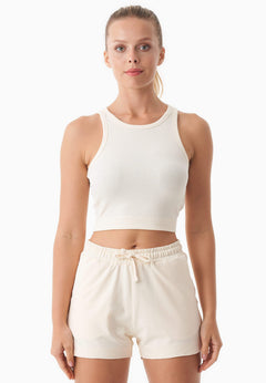 Sonnia Cropped Organic Cotton Rib Top Off White