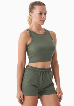 Sonnia Cropped Organic Cotton Rib Top Olive