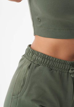 Sonnia Cropped Organic Cotton Rib Top Olive