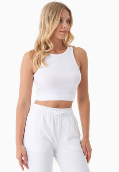 Sonnia Cropped Organic Cotton Rib Top White