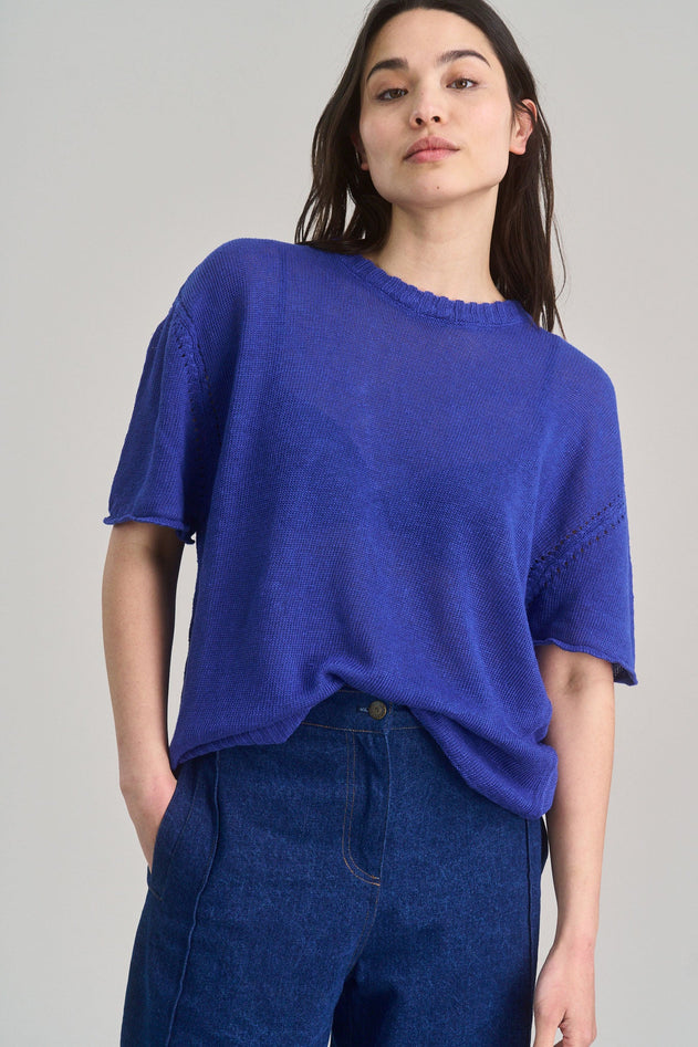 Stevie Organic Linen Knit Tee Blue