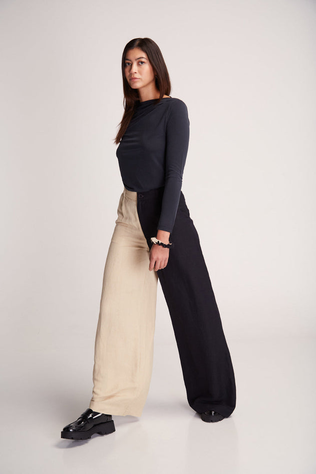 Randa Pants Bicolor Beige / Black
