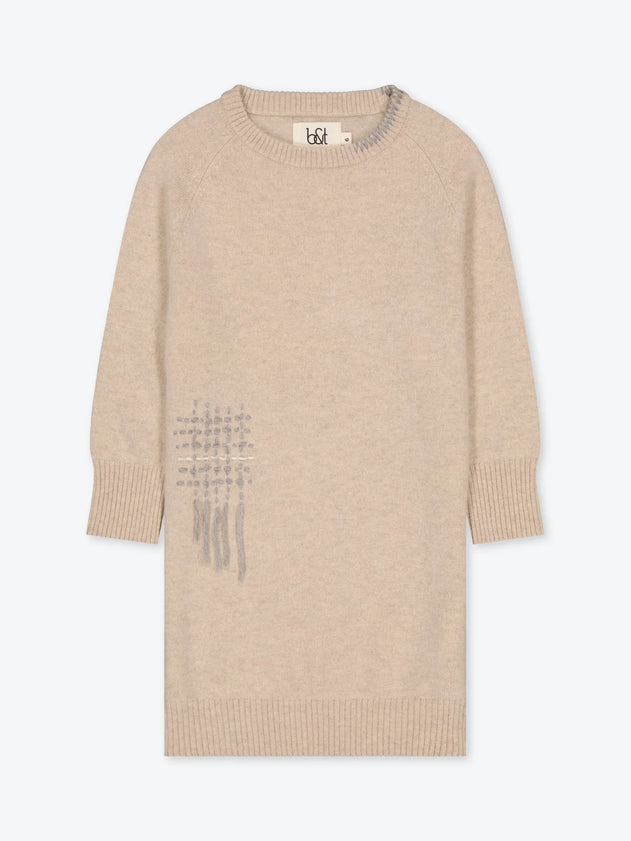 Kids' Embroidered Cashmere Sweater Dress Beige