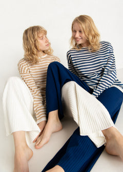 Tanto Unisex Linen Long-Sleeve Top Navy Striped