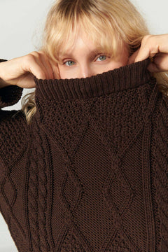 Nonna Cable-Knit Merino Sweater Chocolate