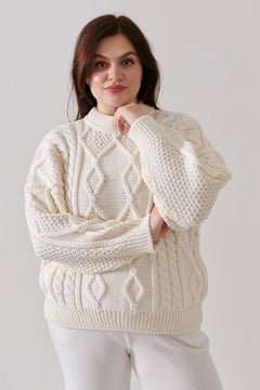 Nonna Cable-Knit Merino Sweater White